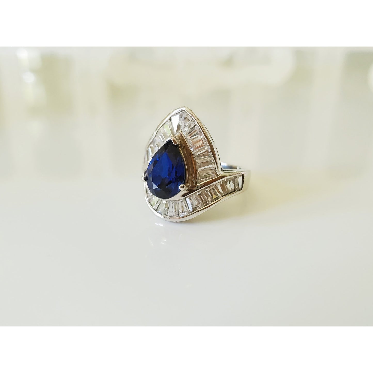 Vintage Sapphire and CZ Sterling Silver Ring