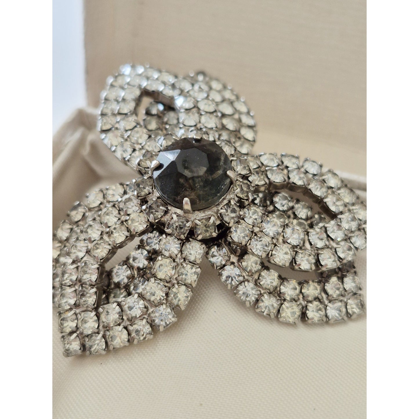 Vintage Dome Clear and Black Rhinestone Brooch