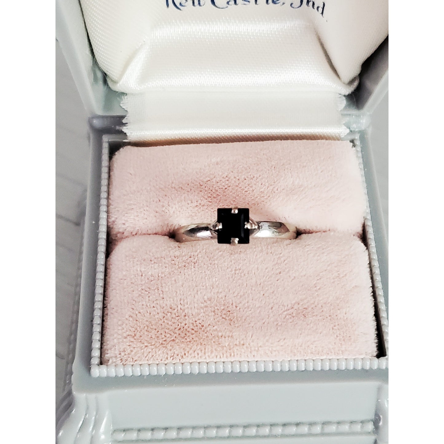 Vintage 18K White Gold Square Cut Sapphire Solitaire Ring