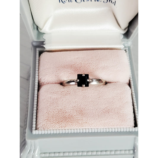 Vintage 18K White Gold Square Cut Sapphire Solitaire Ring