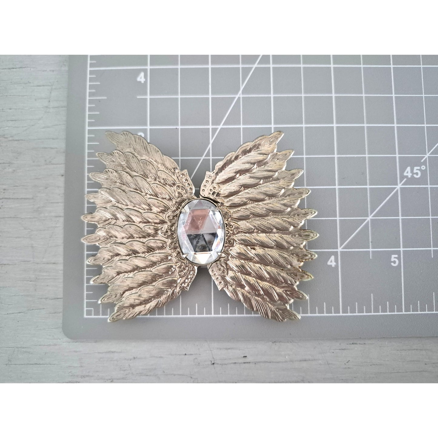 Vintage Silver Tone Angel Wing Rhinestone Belt Buckle