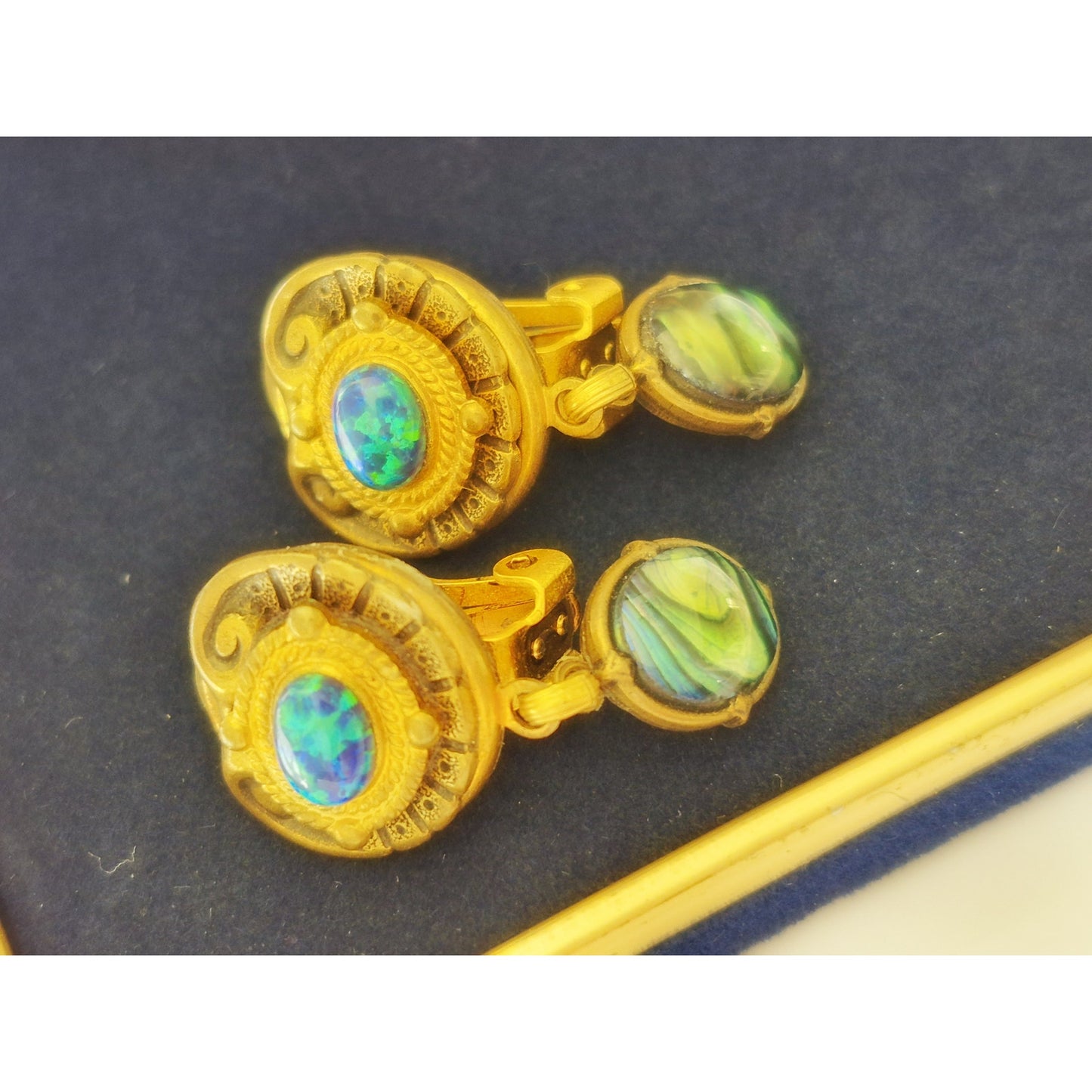 Vintage Gold-tone Faux Opal Clip On Earrings
