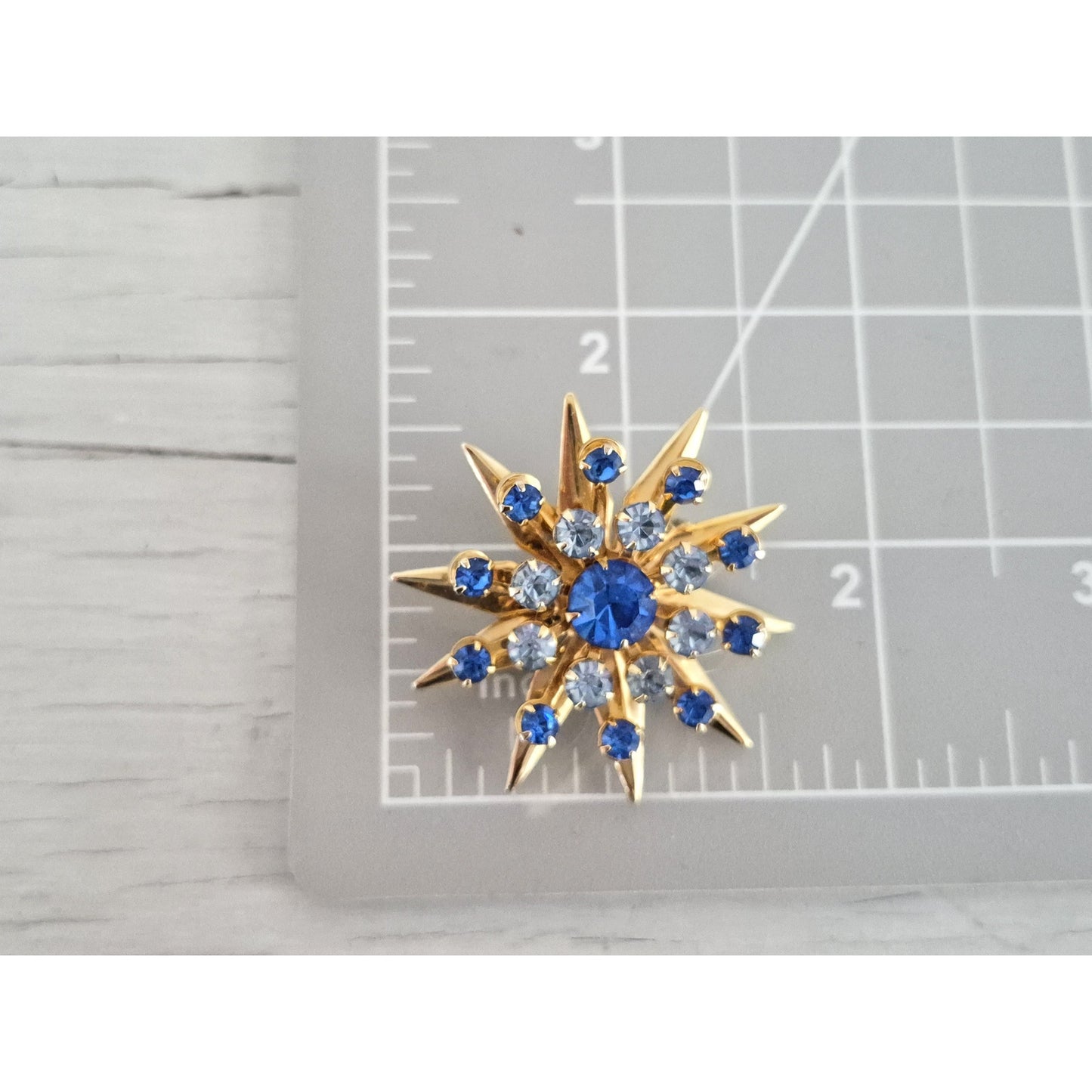 Vintage Blue Rhinestone Starburst Brooch and Earring Set