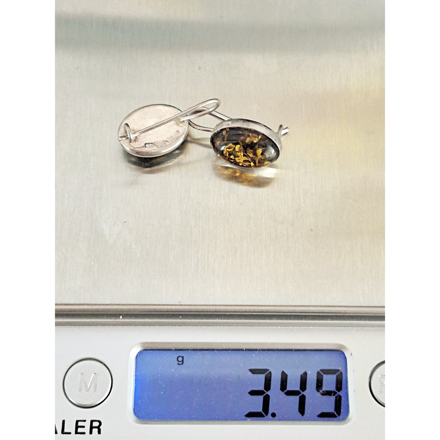 Vintage Valerio V-8 Poland  Sterling Silver Yellow Baltic Amber Drop Earrings