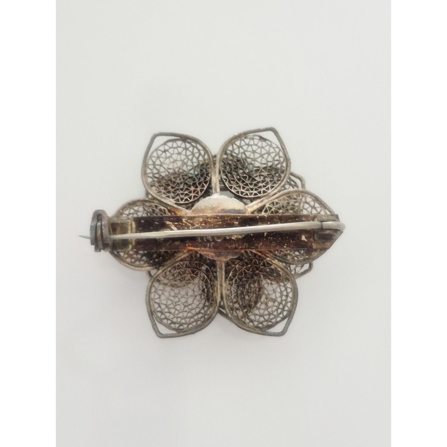 Vintage Filigree Silver-tone Flower Brooch
