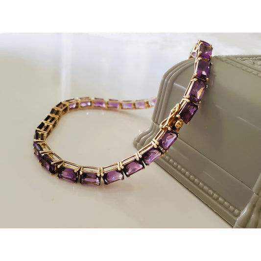 Vintage 14K Gold Amethyst Square Cut Bracelet