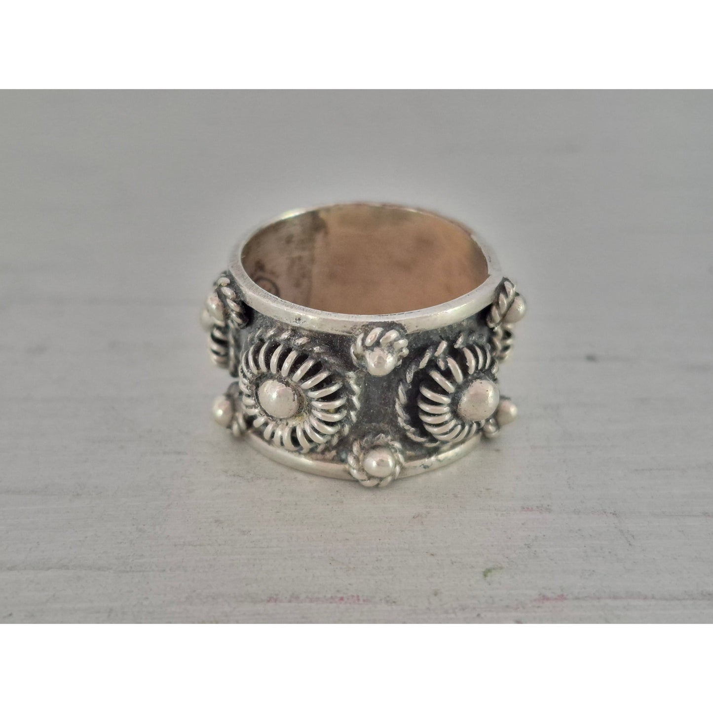 Vintage Sterling Silver Etruscan Style Wide Band Ring