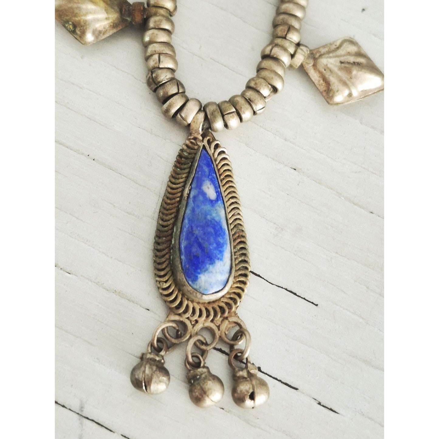 Vintage Turkoman Afghan Lapis Luzli Pendant and Cherry Amber Bead Necklace