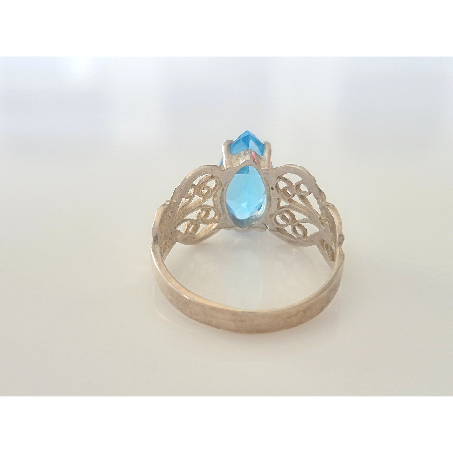Vintage Topaz Marquise Sterling Silver Filigree Ring