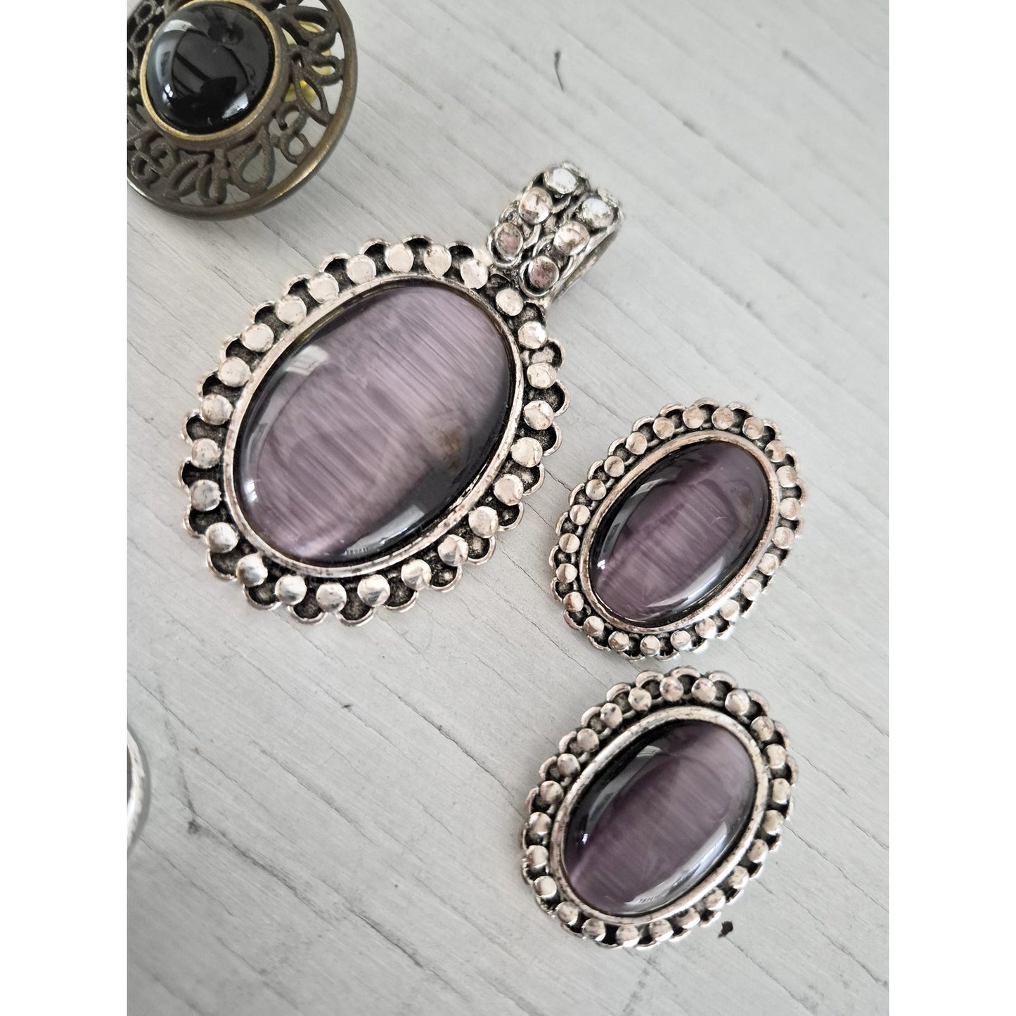 Vintage Silver-tone and Purple Stone Jewelry Lot