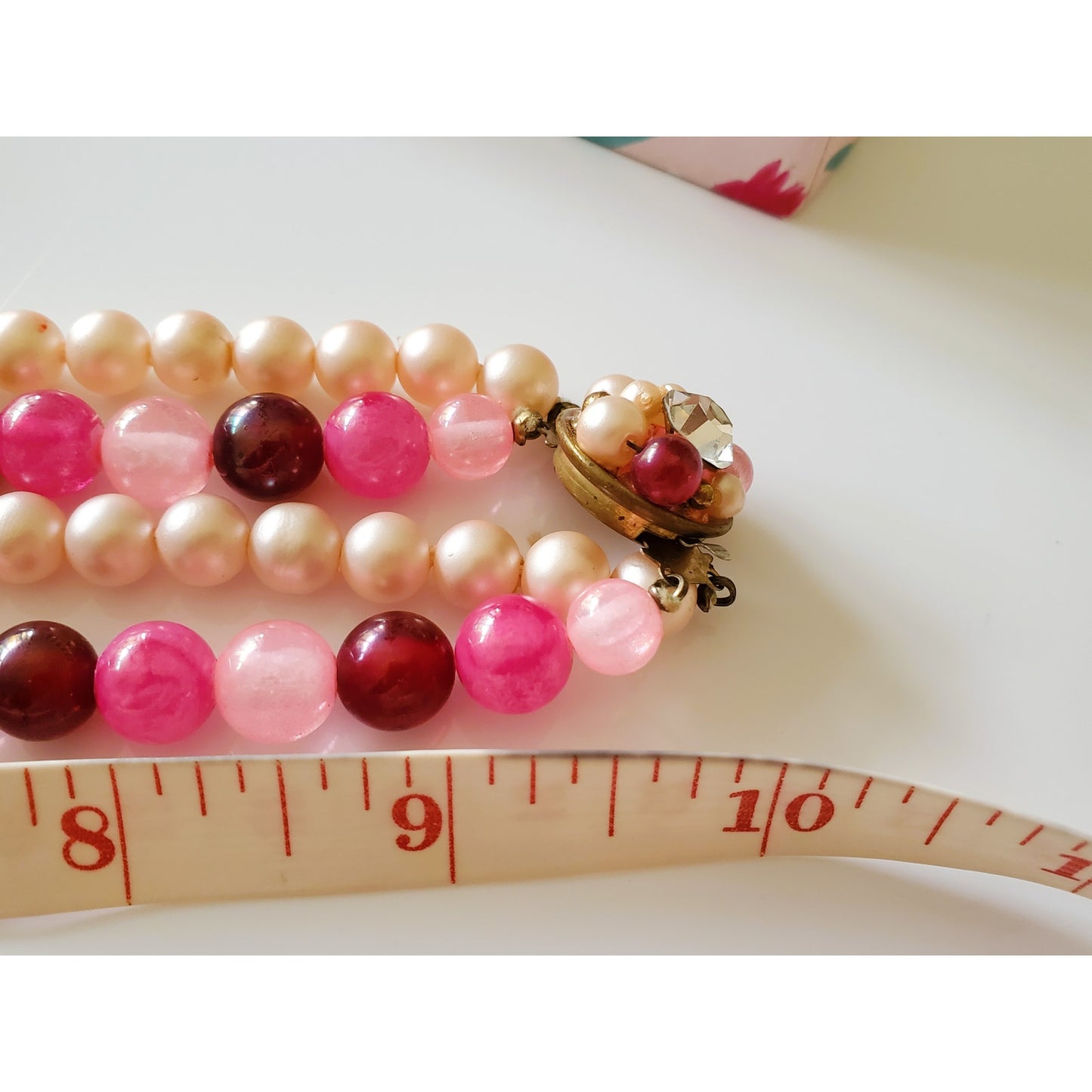 Vintage Mid Century Pink Shaded Pearl Necklace and Earring Set