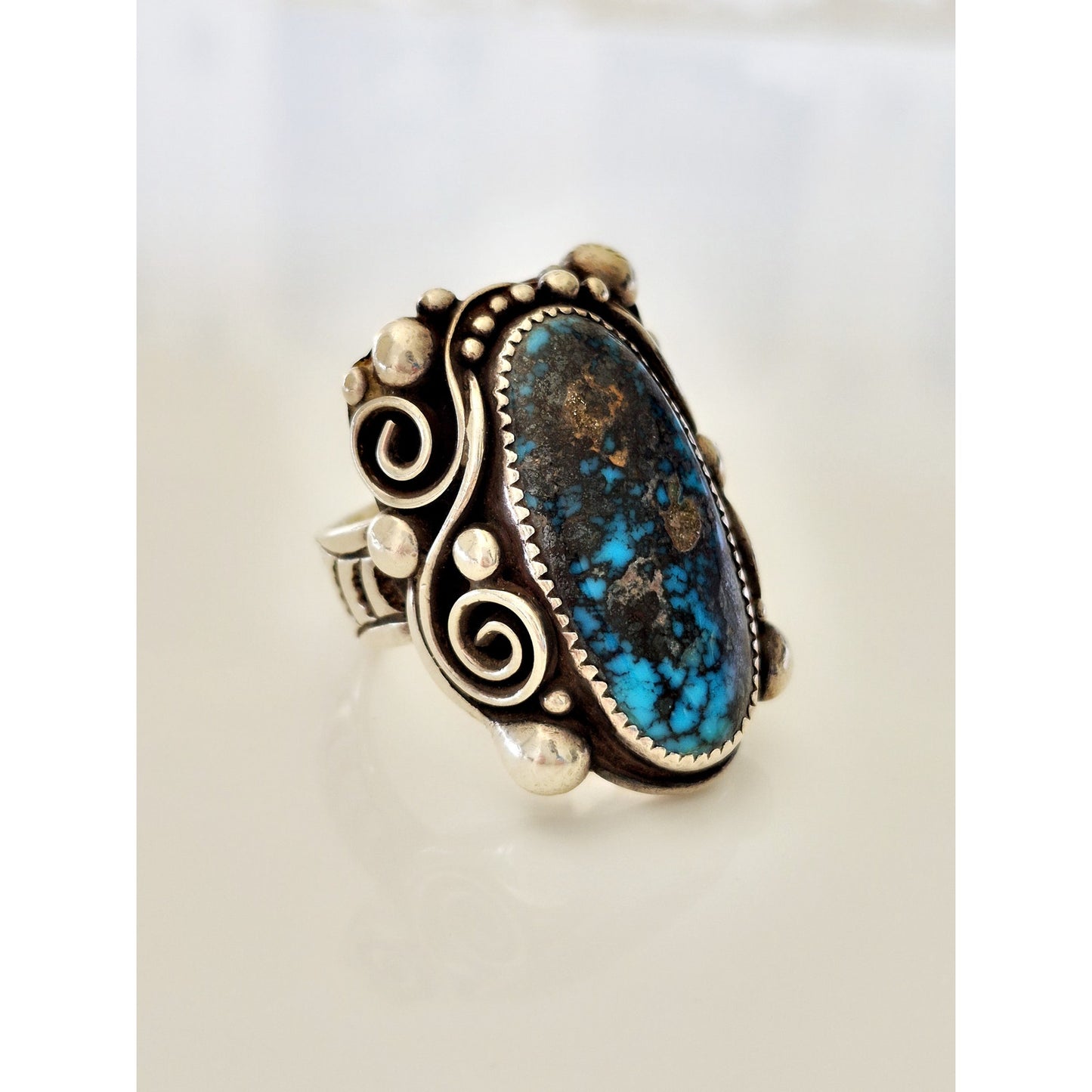 Vintage Lorenzo Bill Navajo Sterling Silver Turquoise Men's Ring