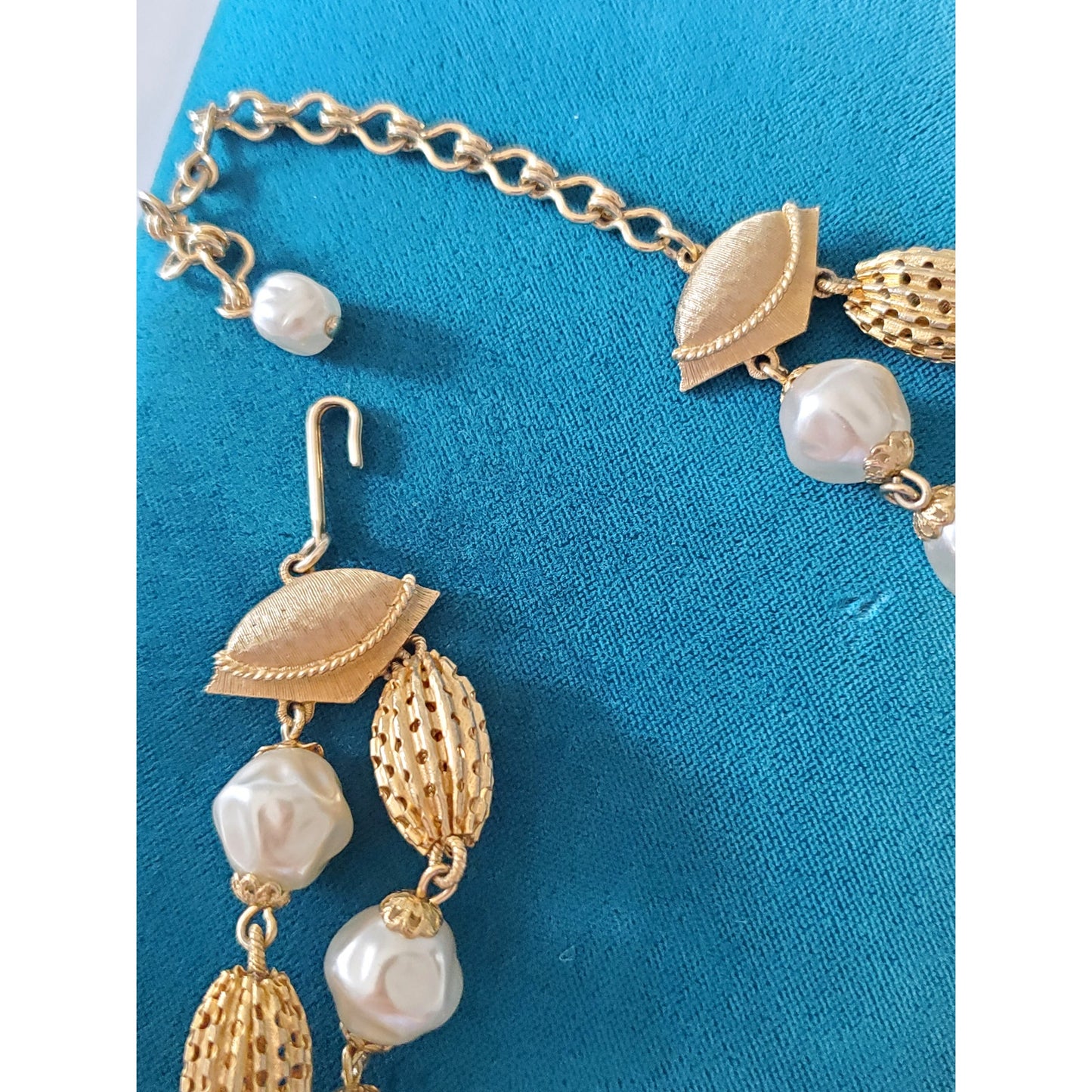 Vintage Double Strand Choker Faux Pearl and Gold Filigree Bead Necklace