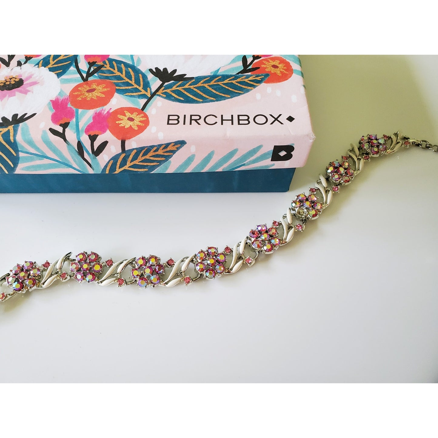 Vintage Aurora Borealis Rhinestone Silver Tone Necklace