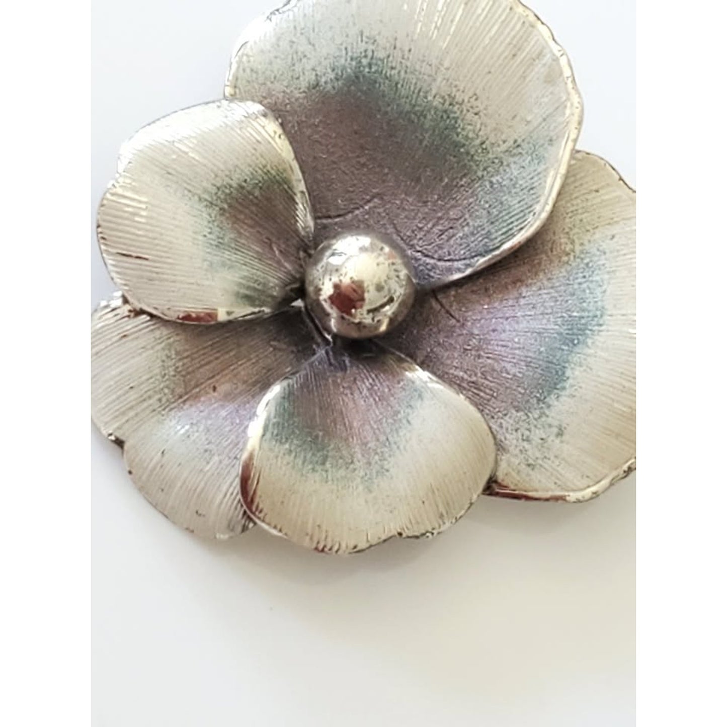 Vintage Sterling Silver White and Gray Textured Enamel Pansy Brooch by Danecraft