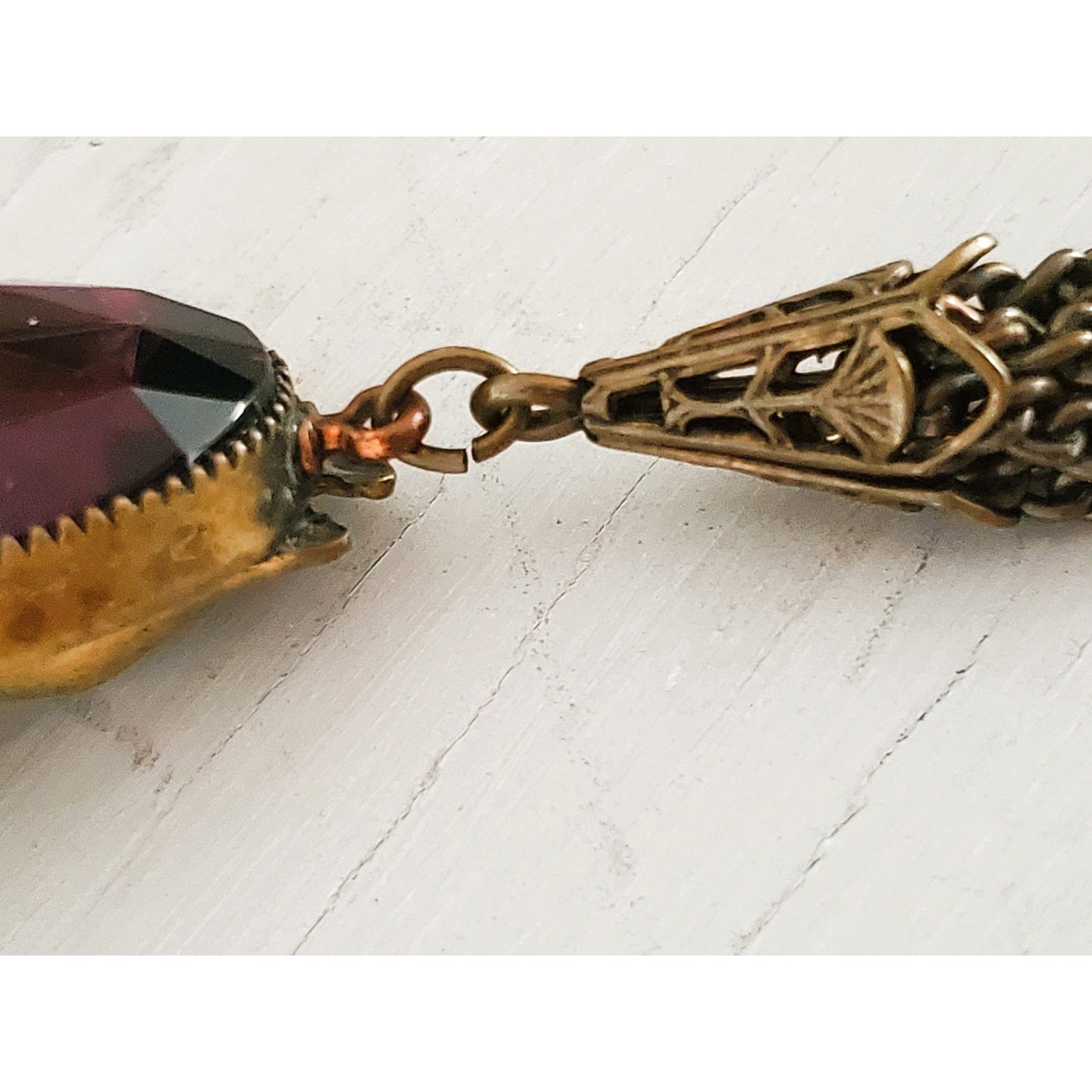 Vintage Antique Purple Stone Cherub Necklace