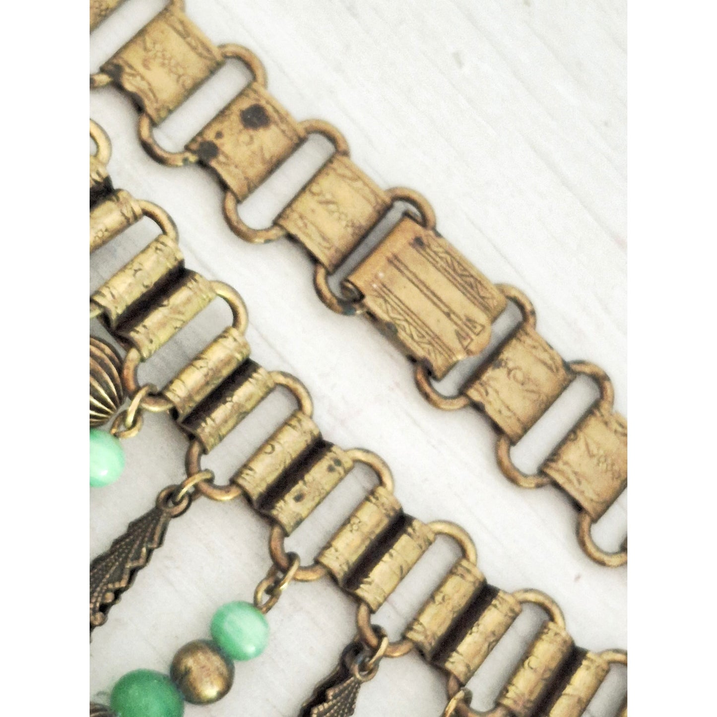 Antique Vintage Art Deco Book Chain Czech Glass Filigree Dangle Collar Necklace