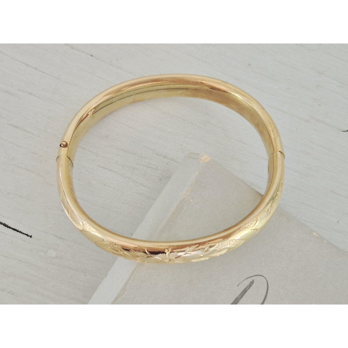 Antique Victorian Winard Signed 12K Gold Fill Floral Engraved Gold Filled Bangle
