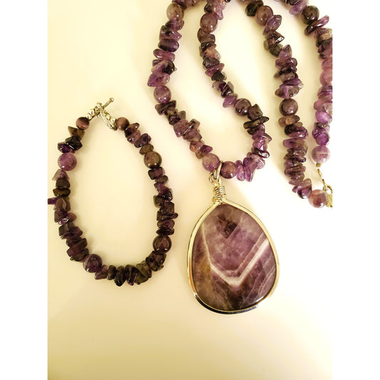 Vintage Natural Amethyst Sterling Silver Necklace and Bracelet Set
