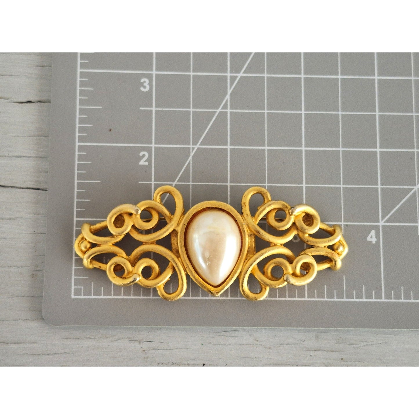 Vintage Les Bernard Etruscan Revival Faux Pearl  Brooch