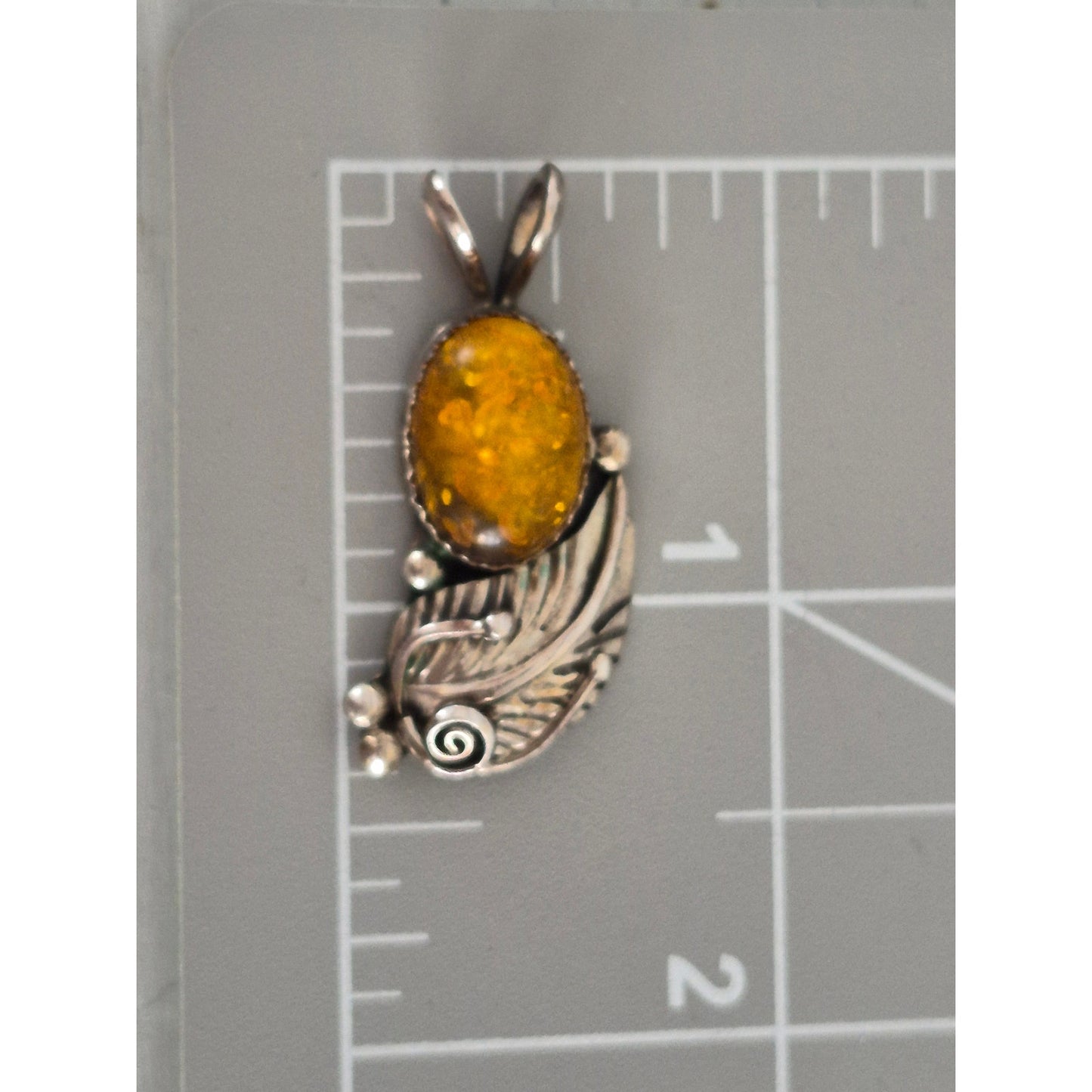 Vintage Sterling Silver Southwestern Baltic Amber Pendant