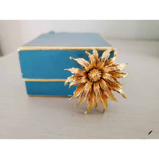 Vintage Signed Art Arthur Pepper 2 Layer Gold Tone Flower Brooch Pin
