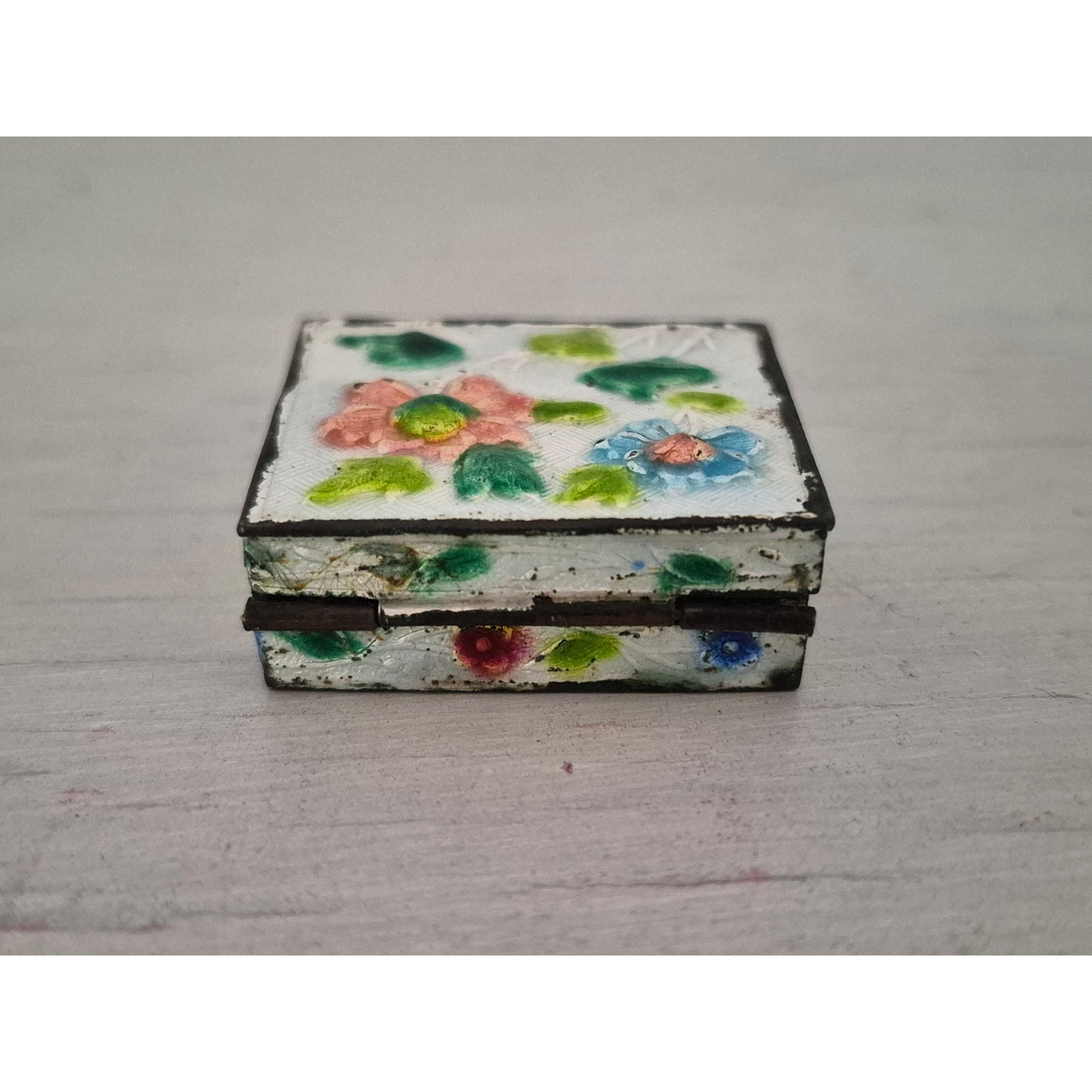 Vintage Chinese Floral Enamel Miniature Trinket Box