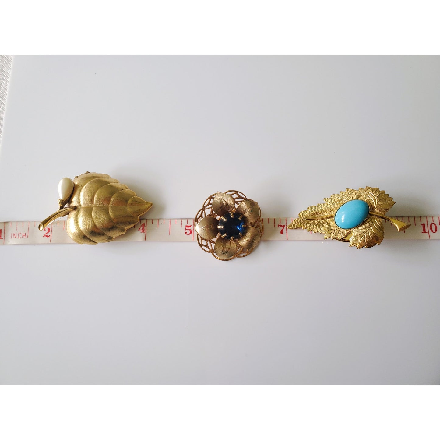 Vintage 3 Piece Lot of Floral Gold Tone Brooches