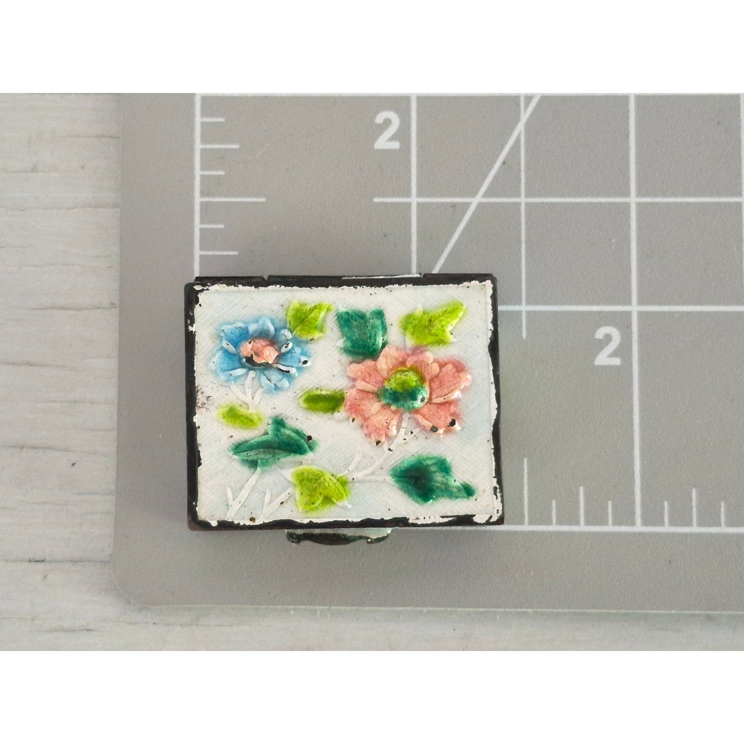 Vintage Chinese Floral Enamel Miniature Trinket Box