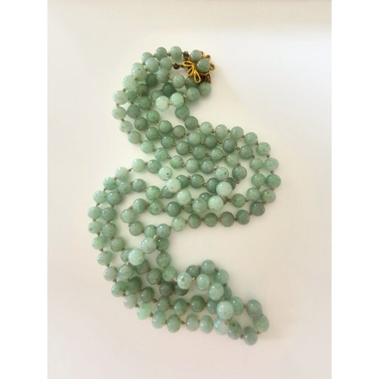 Vintage Sage Green Glass Double-strand Alice Caviness Signed Necklace