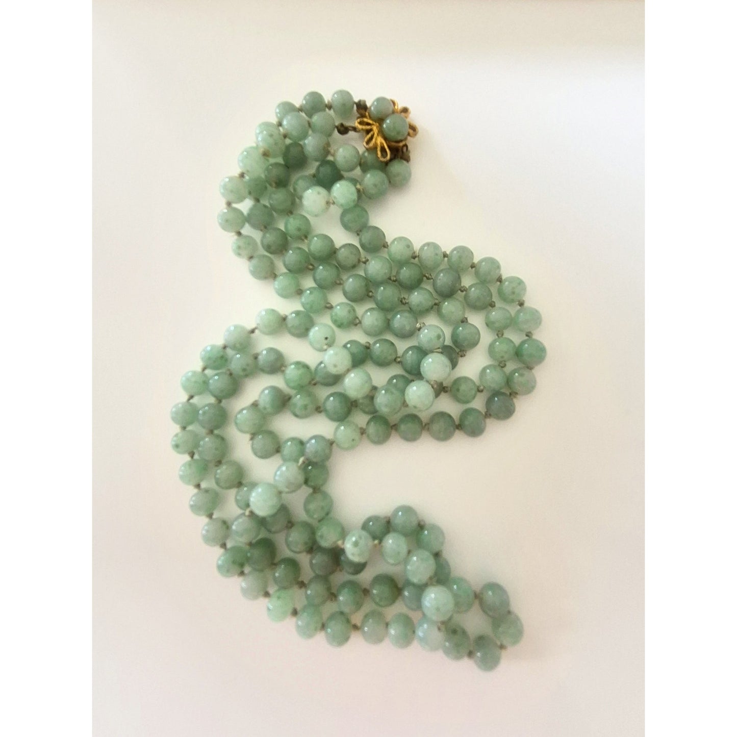 Vintage Sage Green Glass Double-strand Alice Caviness Signed Necklace
