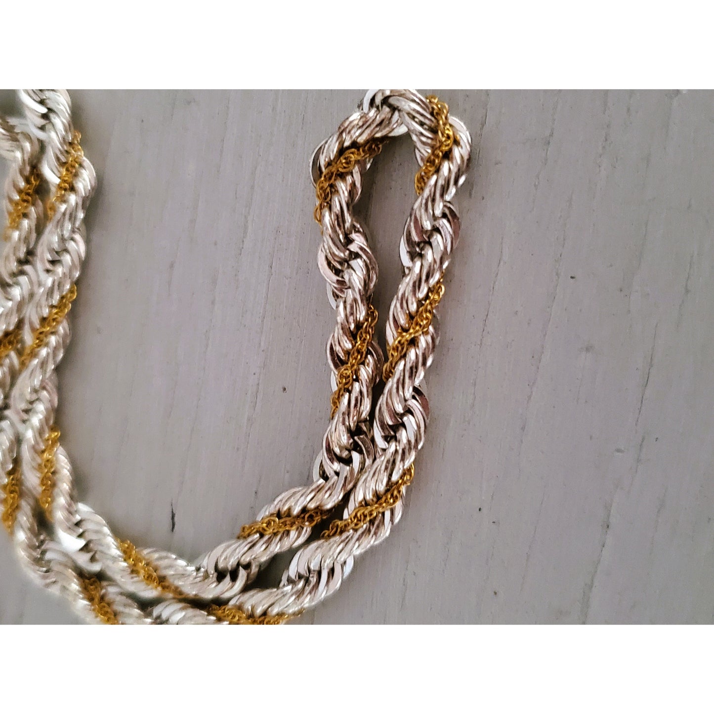 Vintage Silver and Goldtone Napier Rope Necklace and Earring Set