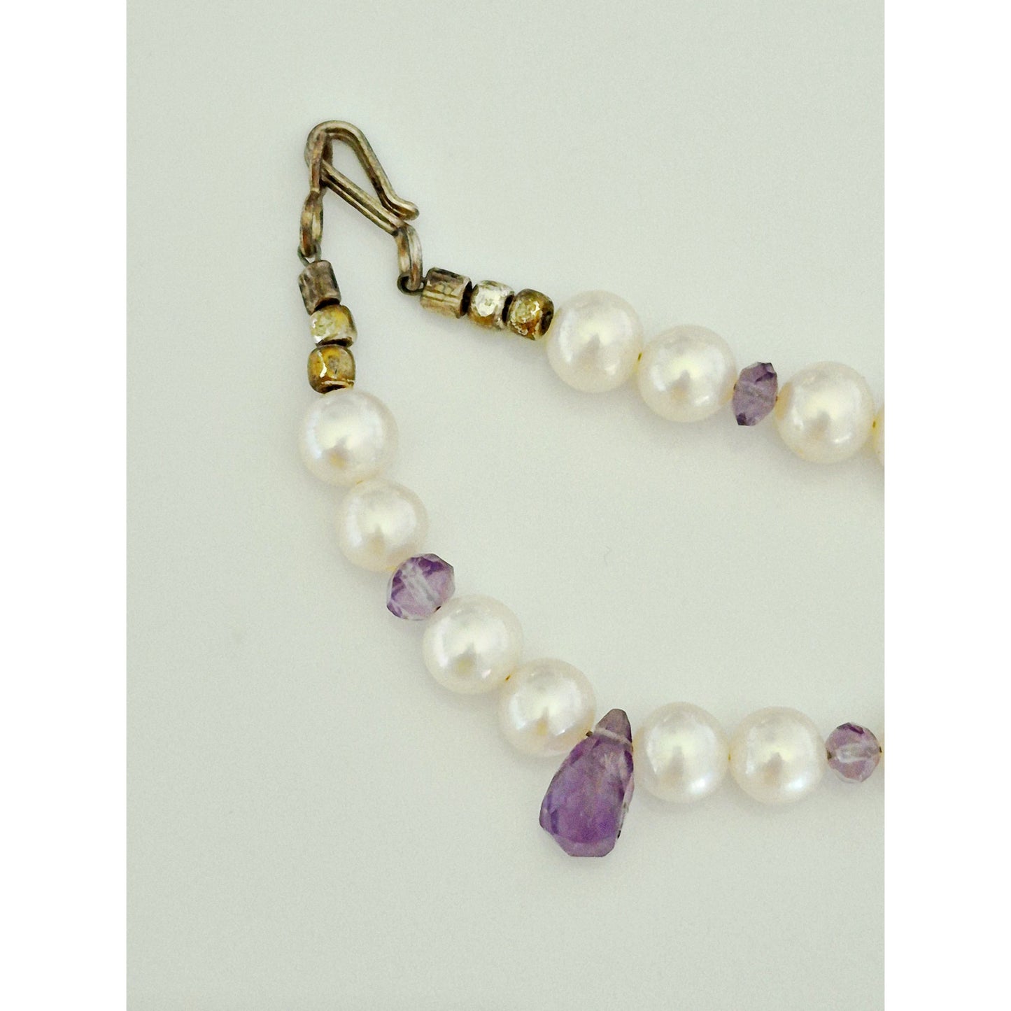 Vintage Hand-crafted Cultured Pearl and Amethyst Briolette Bead Necklace