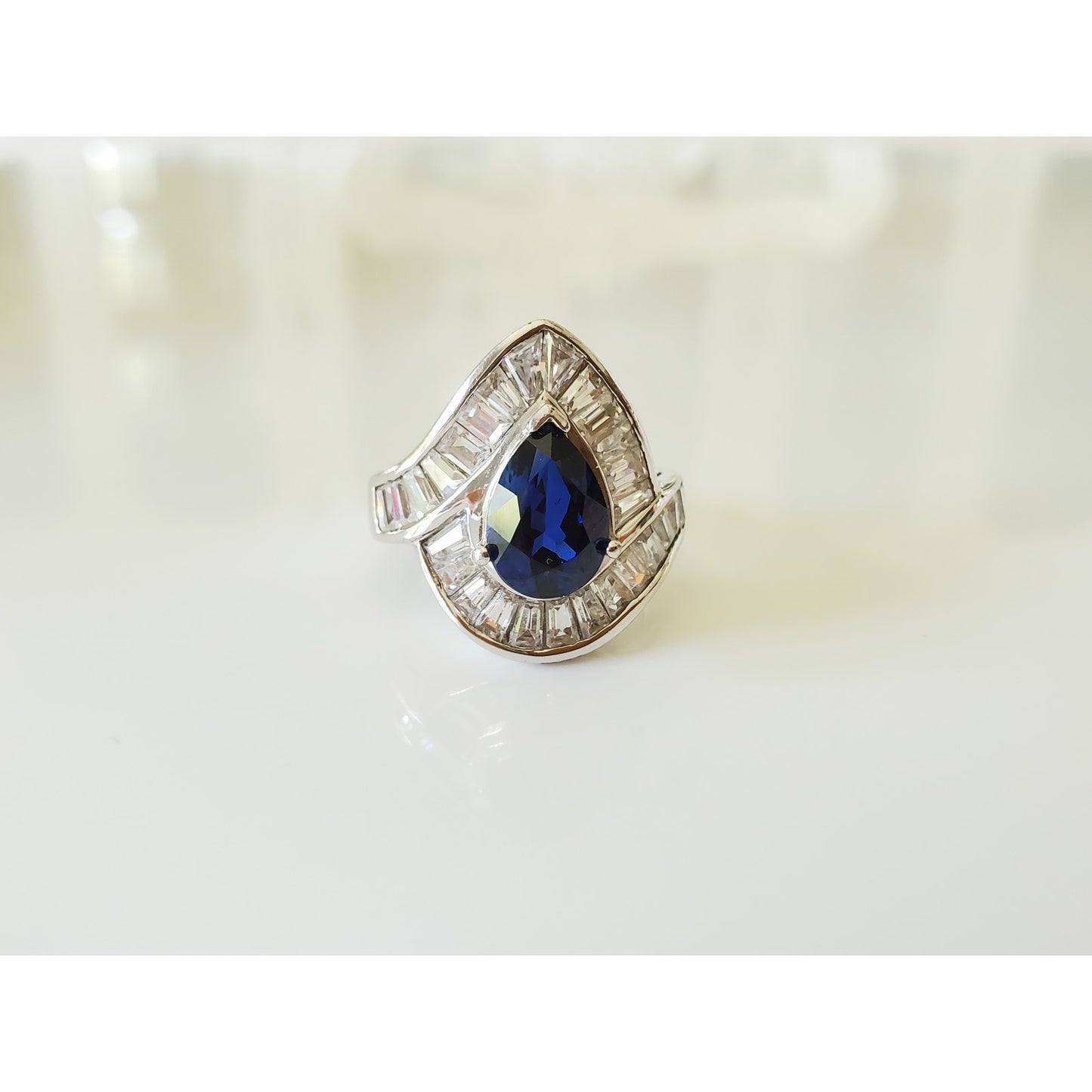 Vintage Sapphire and CZ Sterling Silver Ring