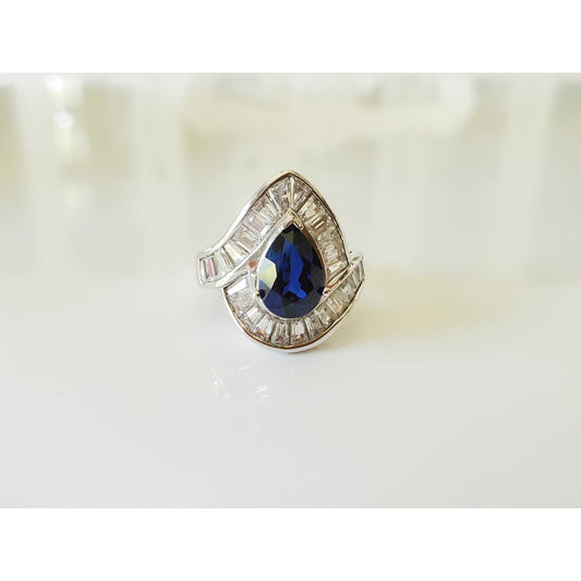 Vintage Sapphire and CZ Sterling Silver Ring