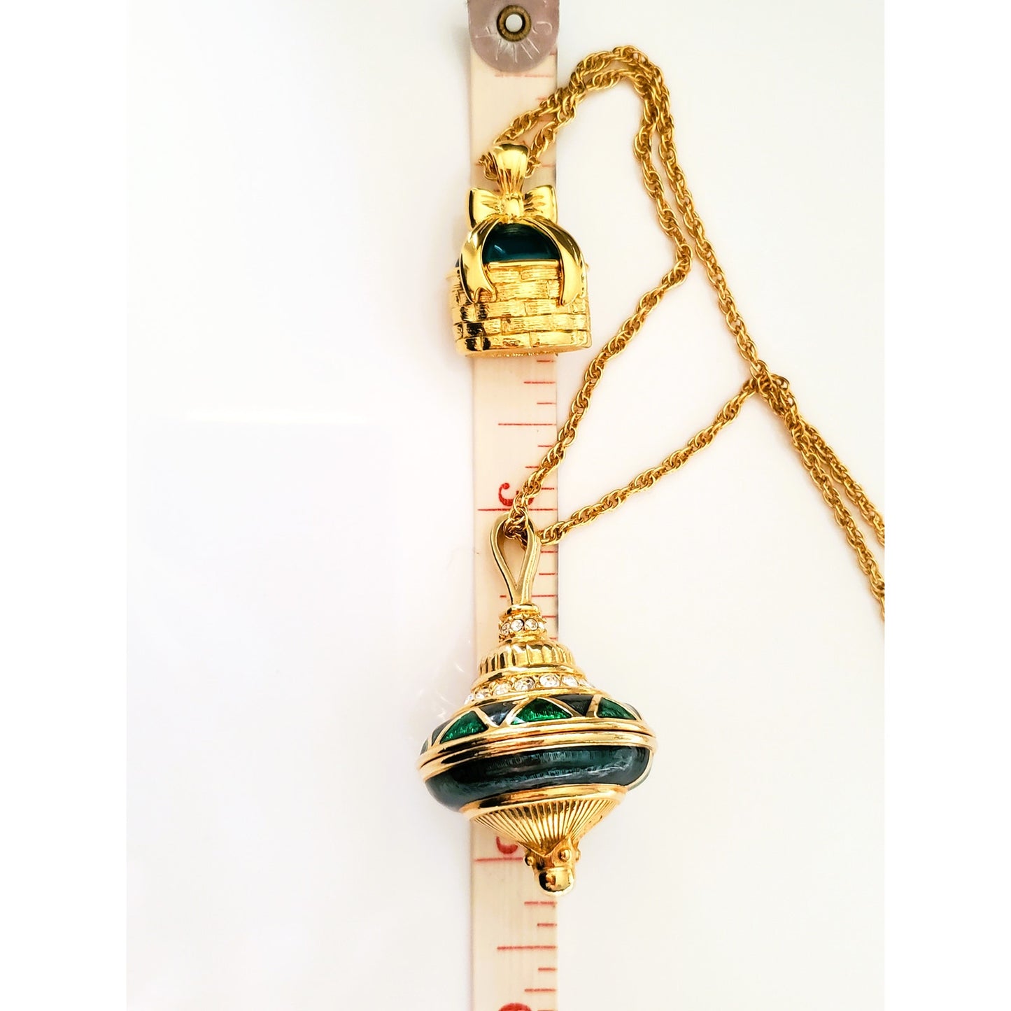 Vintage Joan Rivers and Swarovski Double Gold Tone Dreidel Necklace