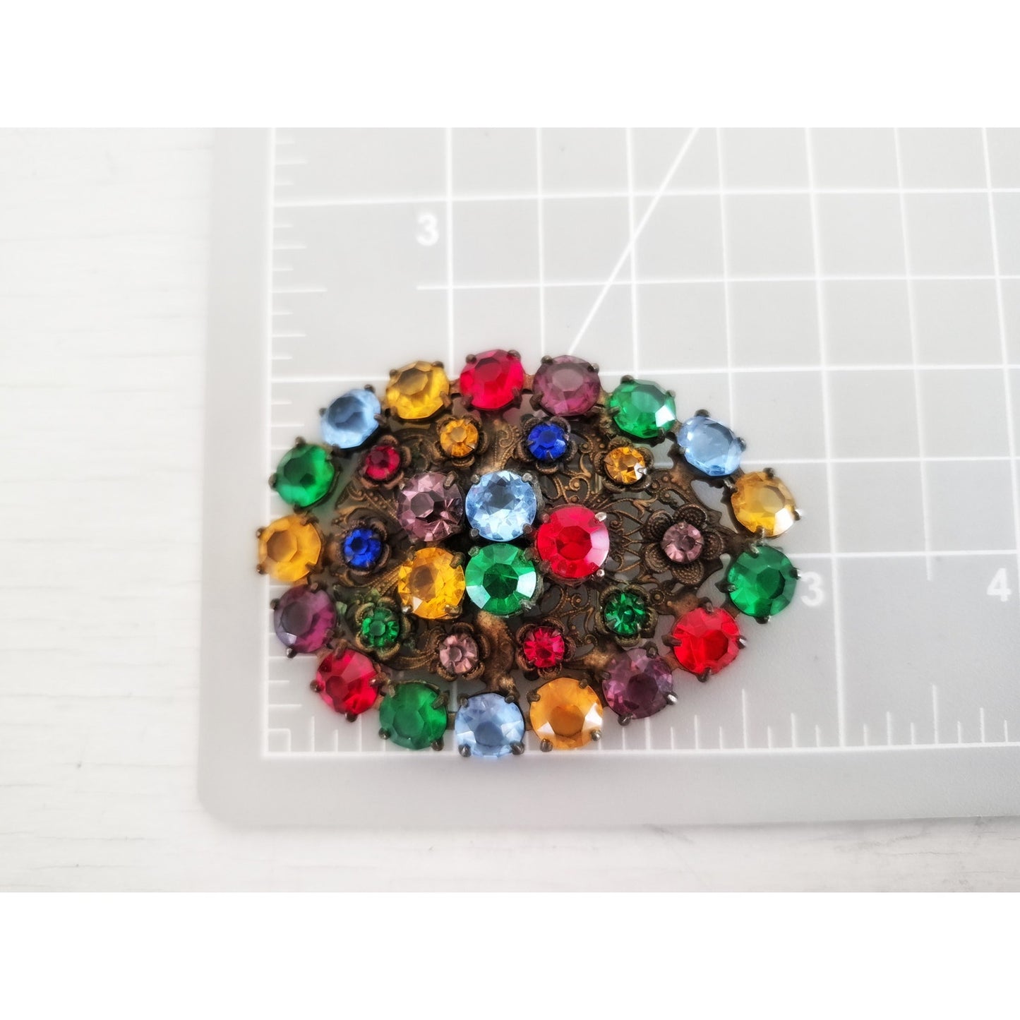 Antique 1920s Czech Multi-Color Fruit Salad Glass Brooch Pendant