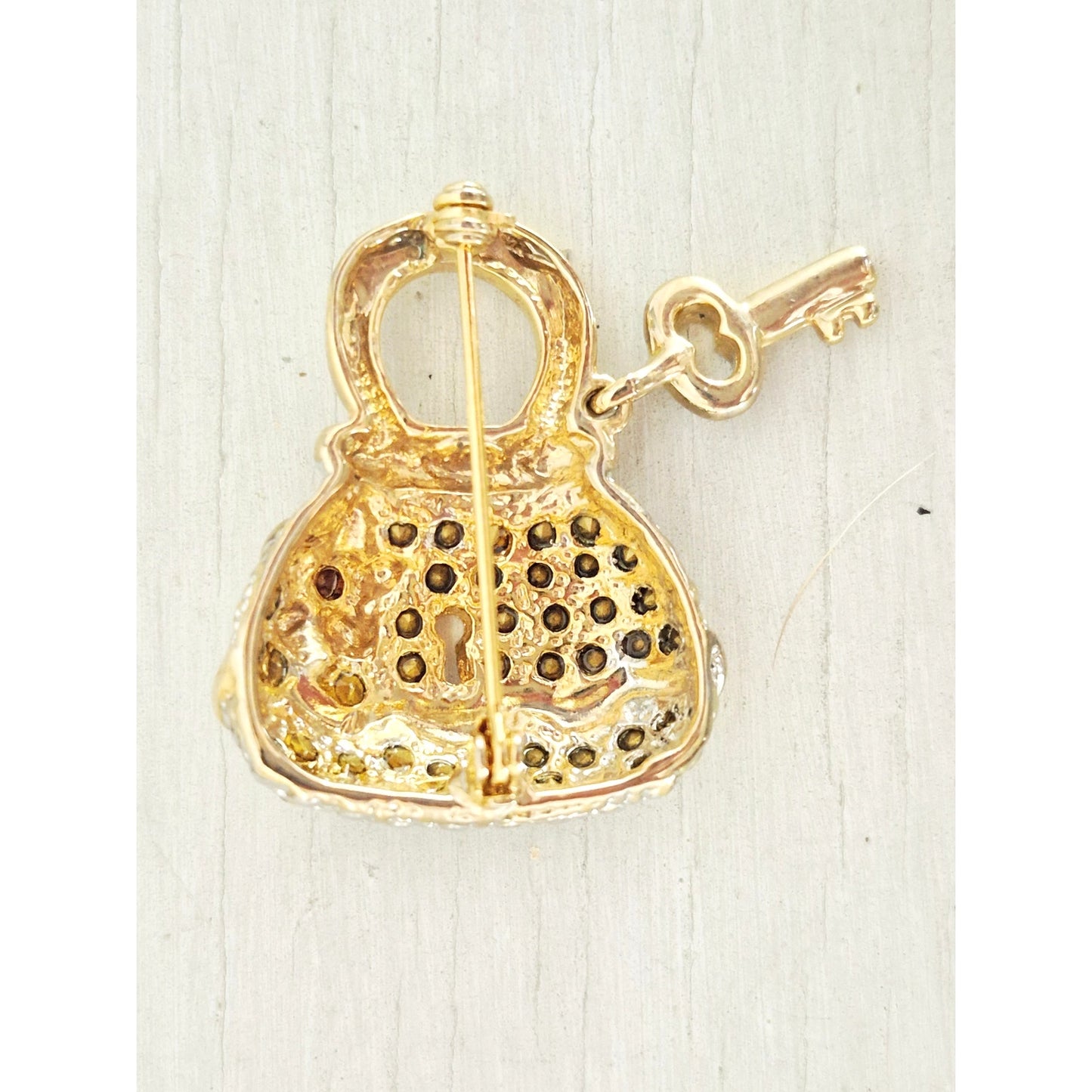 Hillard and Hanson Gold-Tone Rhinestone Handbag Pin