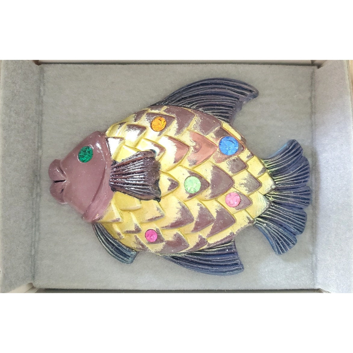 Vintage Avon Lucite Fish Brooch Rhinestones in Original Box