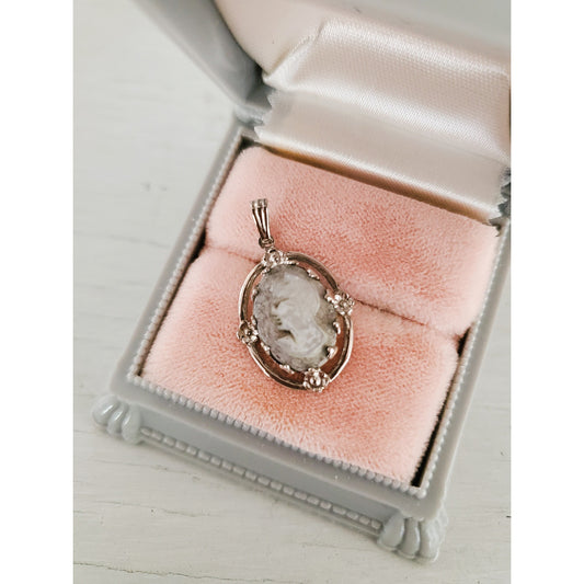 Vintage Dixelle Mother of Pearl and Sterling Silver Cameo Pendant