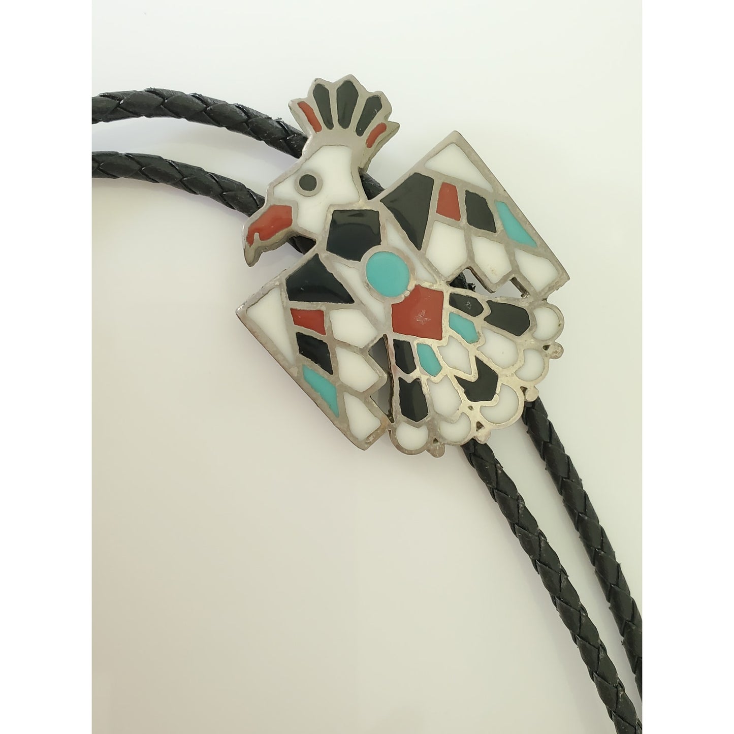 Vintage Thunderbird Zuni Braided Leather Rope Bolo with Pendant