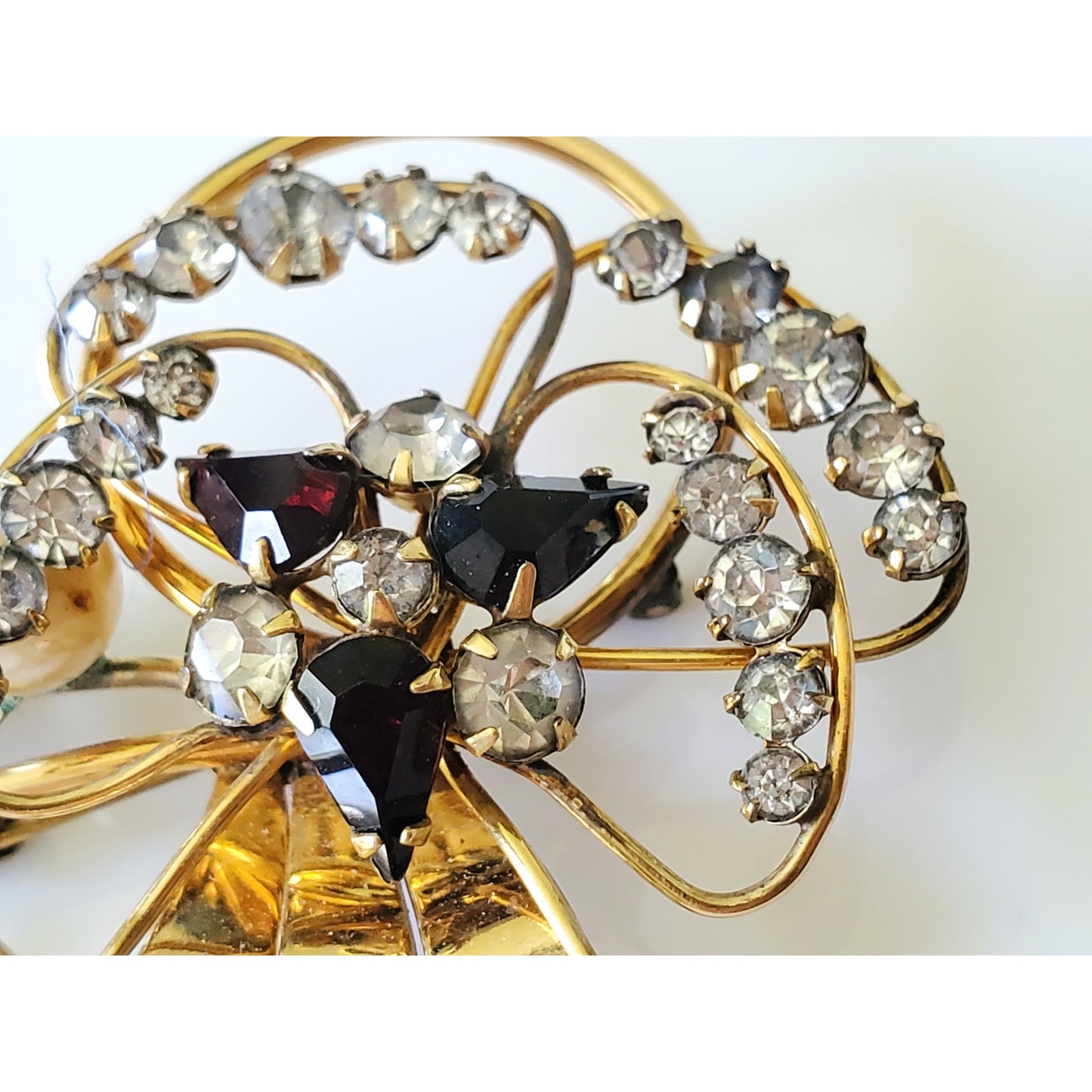 Vintage Gold Fill White Rhinestone Cocktail Set of Earrings and Brooch