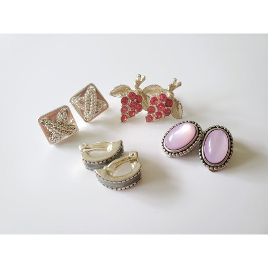 Vintage Lot of 4 Clip On Costume Jewelry Earrings