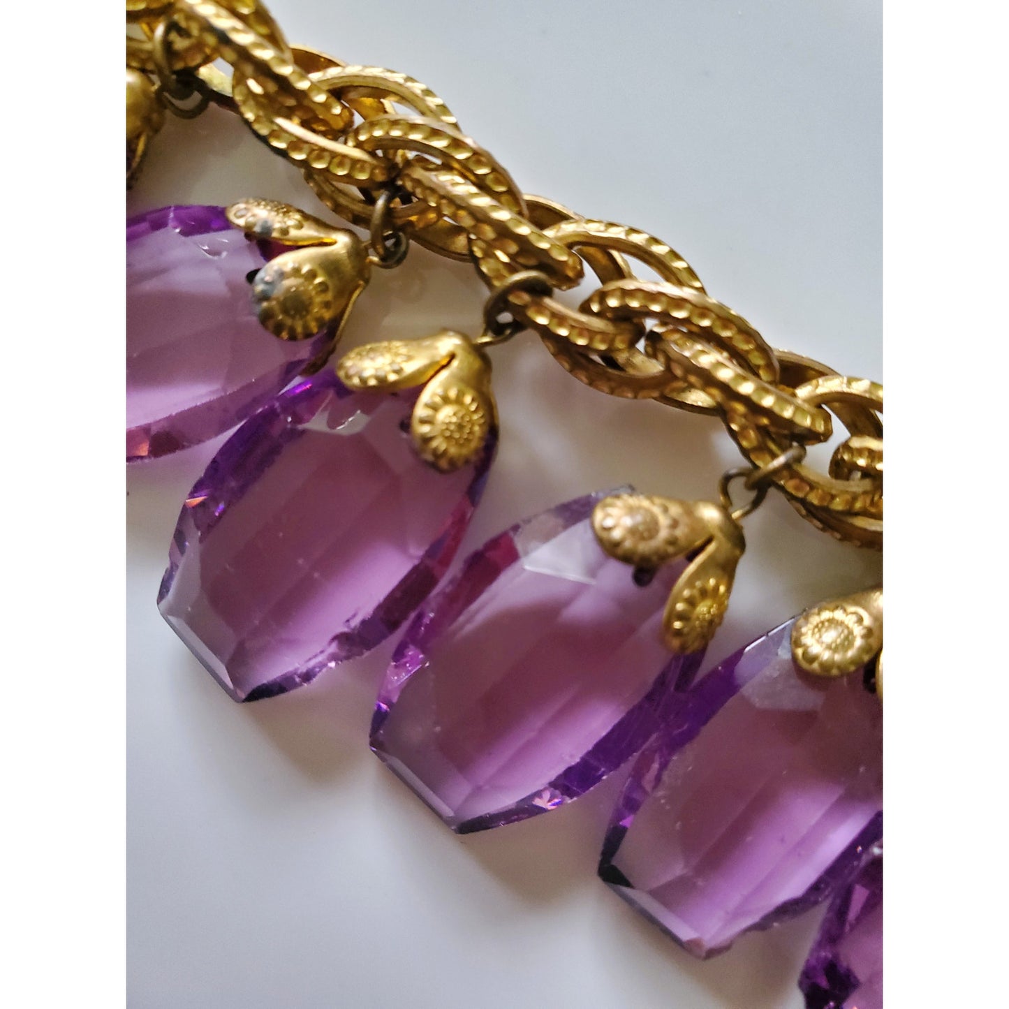 Vintage Gold Tone Plum Beaded Chunky Necklace