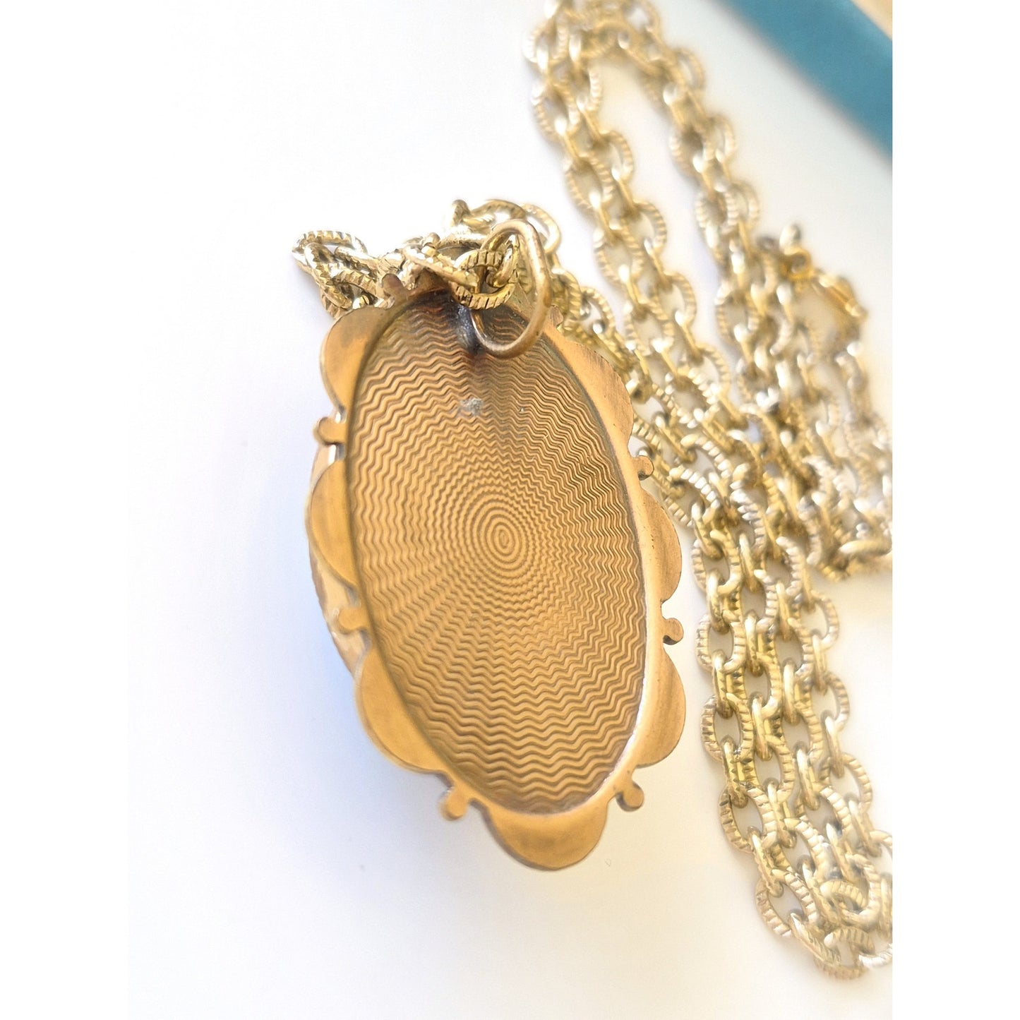 Vintage Unakite Oval Halo Pendant Necklace