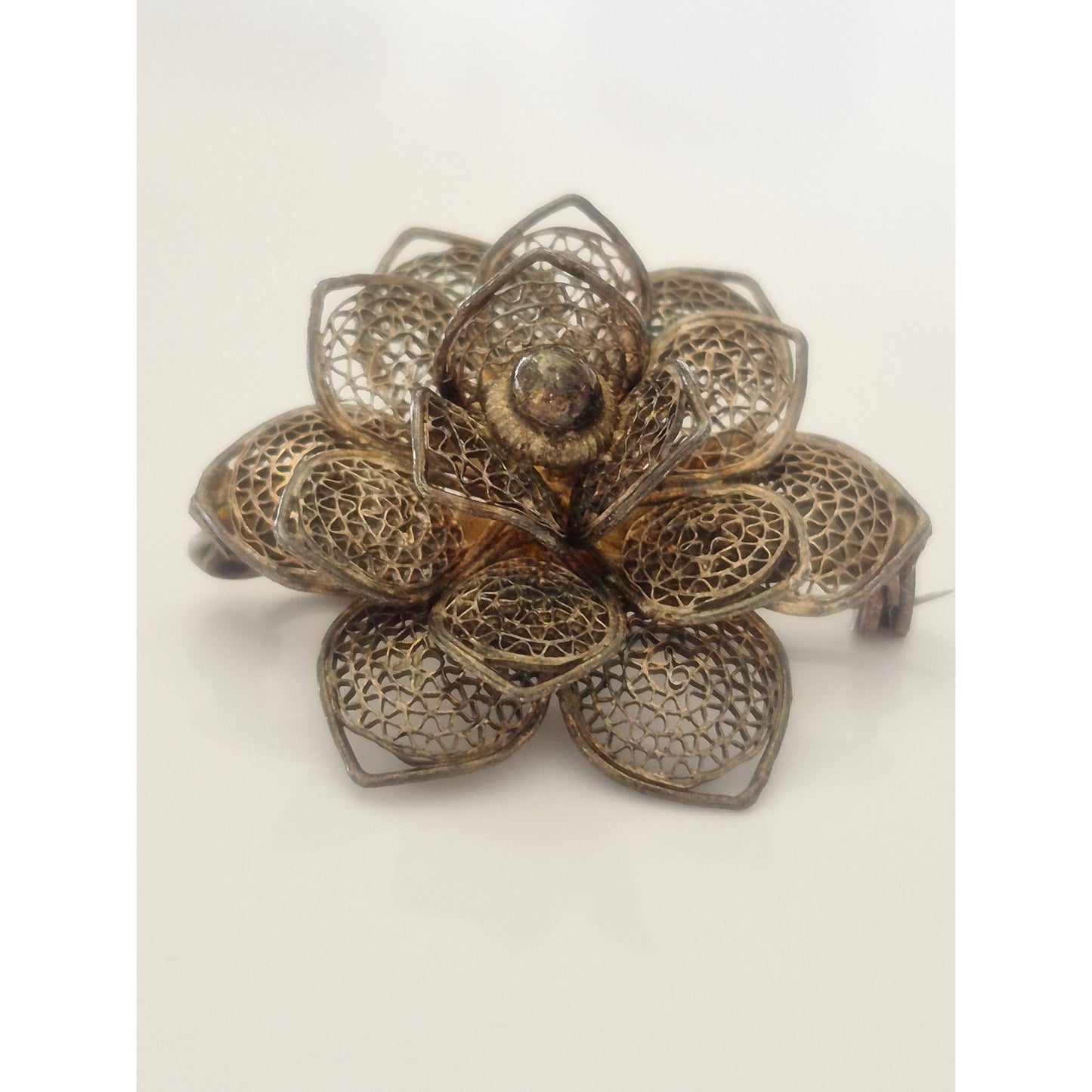 Vintage Filigree Silver-tone Flower Brooch