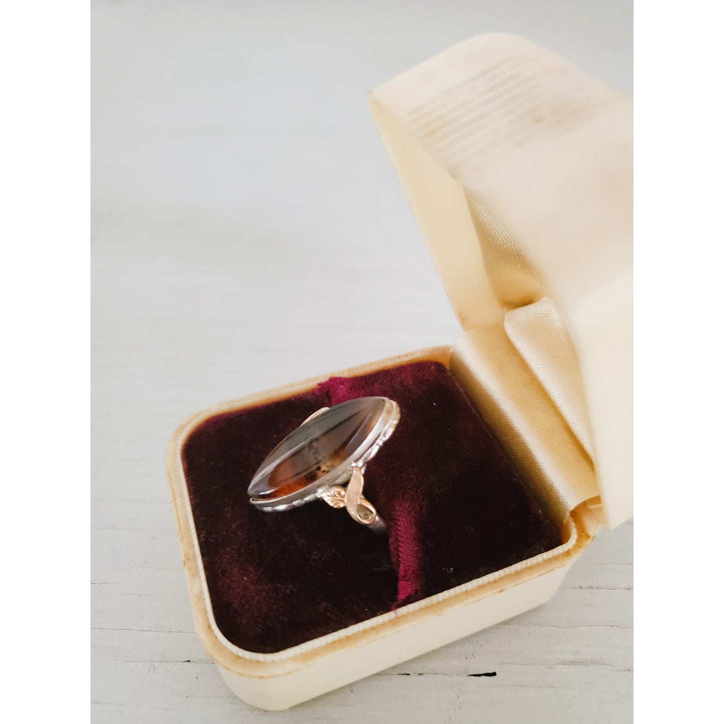 Vintage Clark & Coombs Sterling Silver and 10K Gold Filled Agate Ring