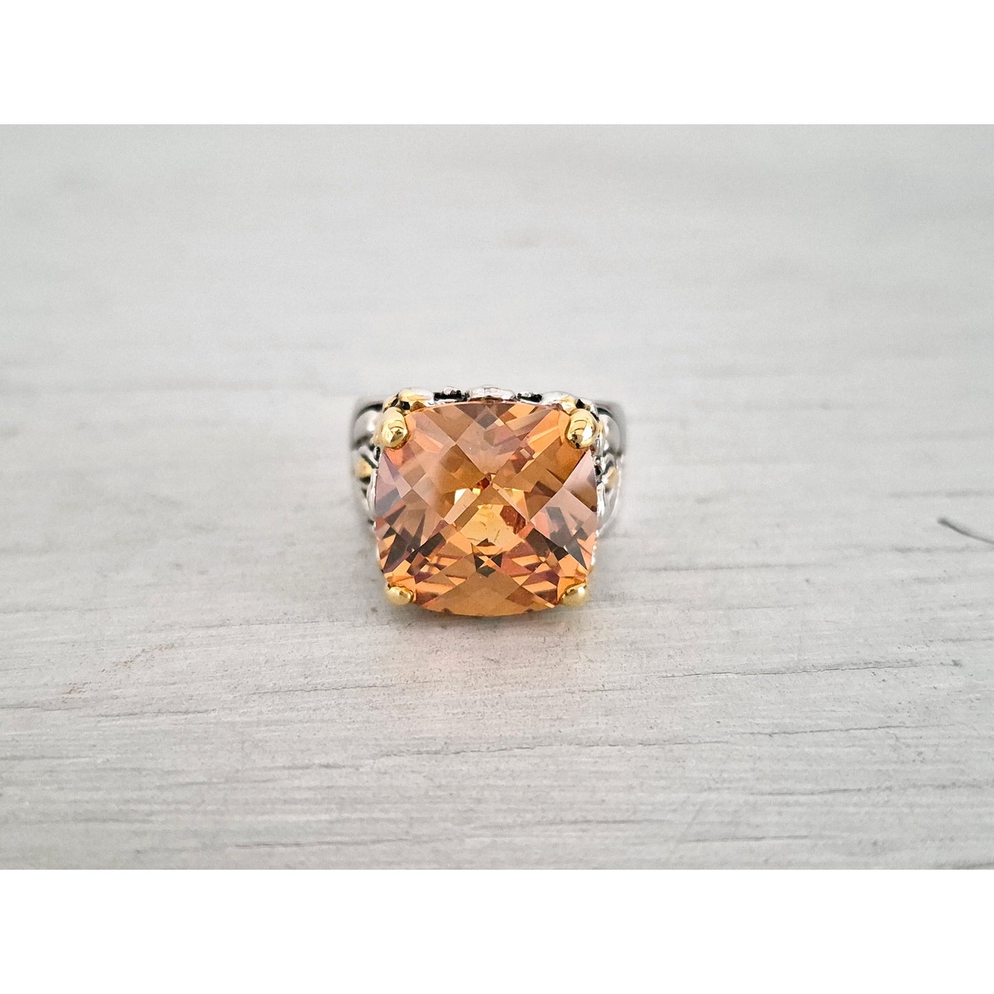 Vintage Citrine CZ 18K Plated Cocktail Ring