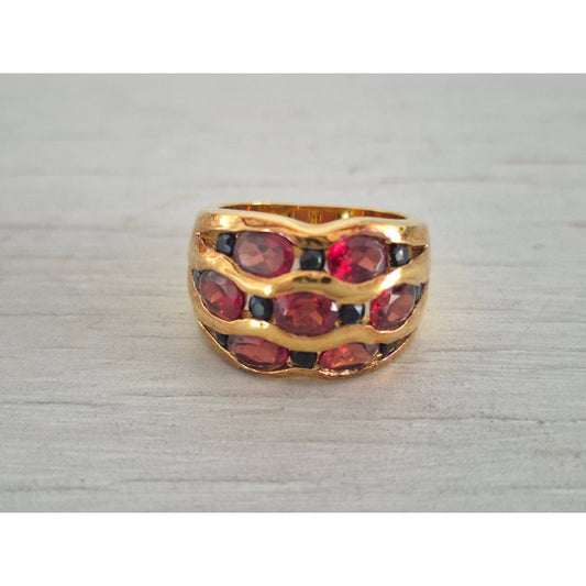 Vintage Gold-tone Red and Blue Stone Dome Ring