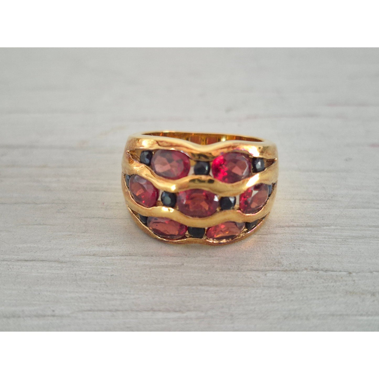 Vintage Gold-tone Red and Blue Stone Dome Ring